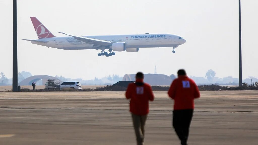 File Photo: A Turkish Airlines aircraft carrying a diplomatic delegation from Ankara and an aid shipment provided by the Turkish Red Crescent, lands at the Damascus International Airport in the Syrian capital on January 23, 2025. (Bakr ALKASEM / AFP)
