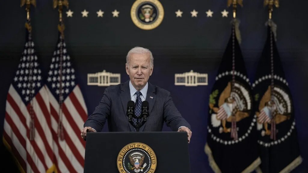 President Joe Biden speaks about the high-altitude Chinese balloon shot down over American airspace at the White House, Washington, DC, 16 February 2023 (AFP)