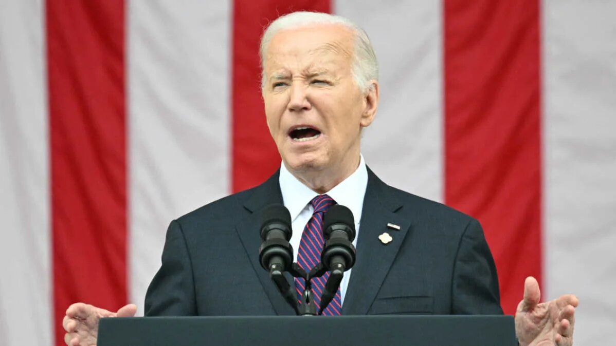 US President Joe Biden speaks on Memorial Day at Arlington National Cemetery in Arlington, Virginia, on 27 May.