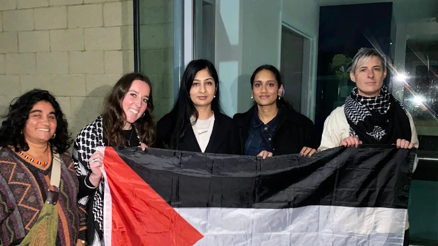 MP Zarah Sultana stands with friends and supporters of the hunger strikers outside HMP Bronzefield (Supplied)