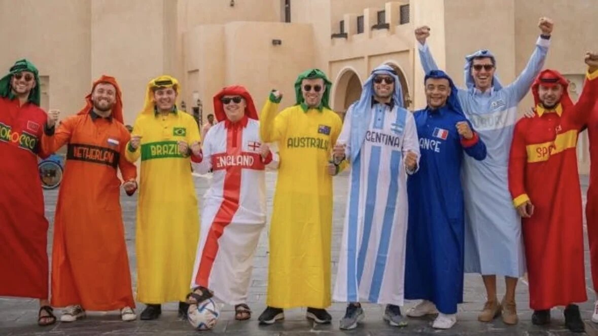 Fans wear the custom-made flag thobes ahead of the World Cup (Screengrab/Instagram) 