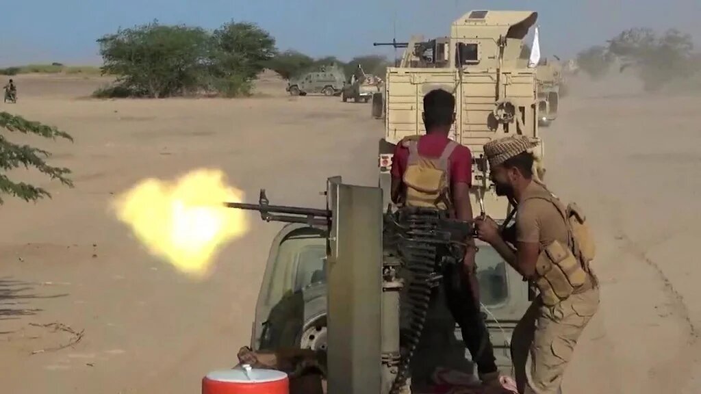 A screen grab taken from video released by the pro-Yemeni government Southern Giants Brigades on 6 October 2026 shows fighting with the Houthis near the Bab al-Mandab Strait (Yemen Giants Brigades Media Centre/AFP)