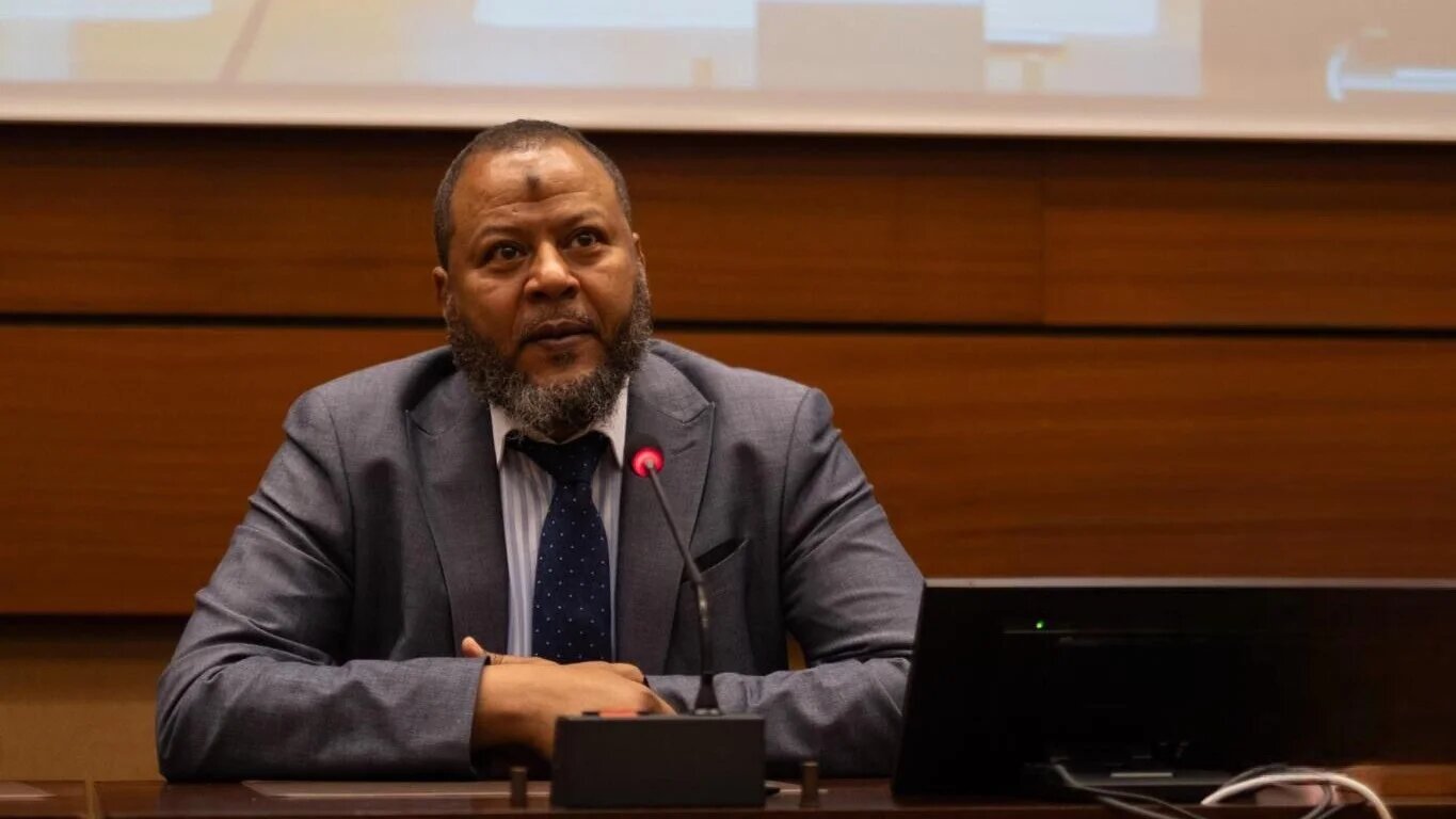 Yaslam Altayeb speaking at a UN Human Rights Council event in Geneva on 18 June 2025 (Supplied)