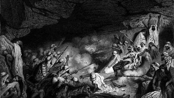 Les grottes du Dahra, 1845. Eau forte de Tony Johannot (1803-1852) (Wikipédia)