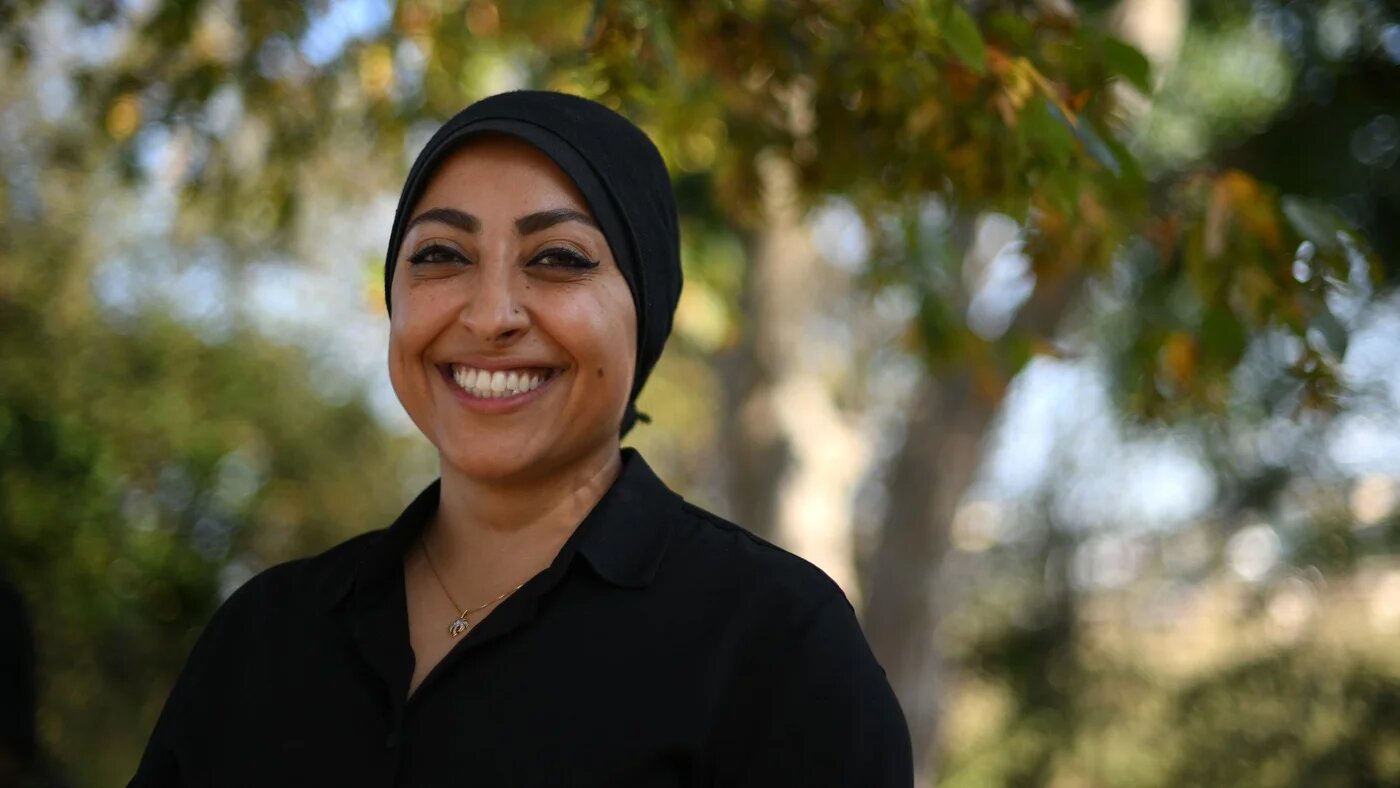 Bahraini activist Maryam al-Khawaja poses for a picture near Heathrow airport, west of London, on 15 September 2023 (AFP/Daniel Leal)
