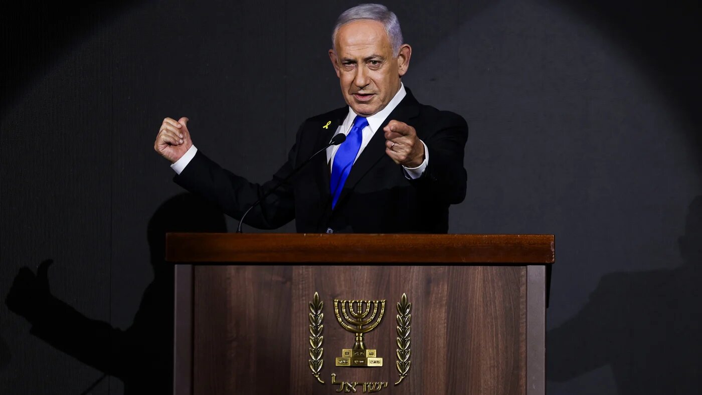 Israeli Prime Minister Benjamin Netanyahu delivers a statement during the US Independence Day reception in Jerusalem on August 13, 2025 (AFP)