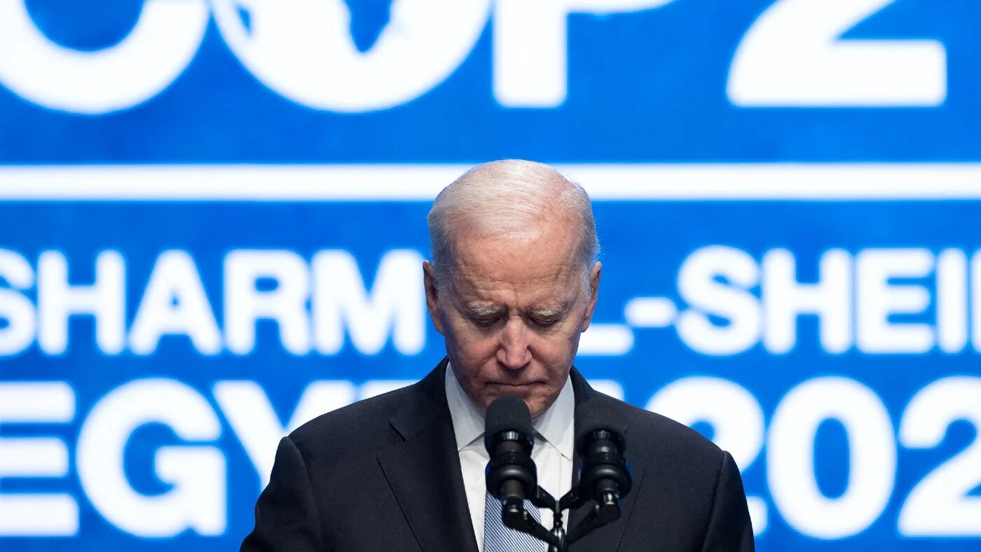 US President Joe Biden delivers a speech during the COP27 climate conference in Egypt's Red Sea resort city of Sharm el-Sheikh, on 11 November 2022.