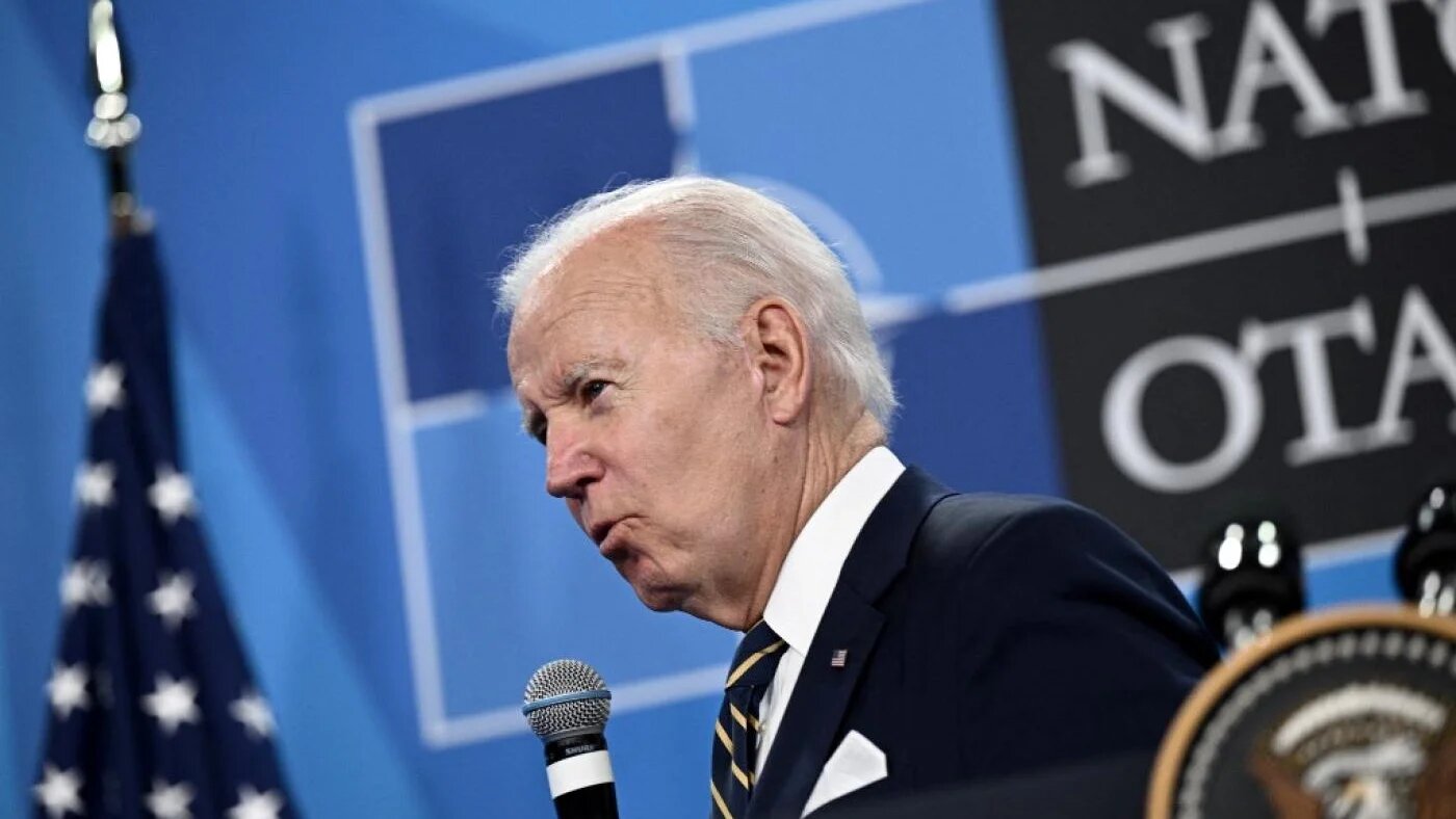 Le président américain Joe Biden prend la parole lors du sommet de l’OTAN à Madrid, le 30 juin 2022 (AFP)