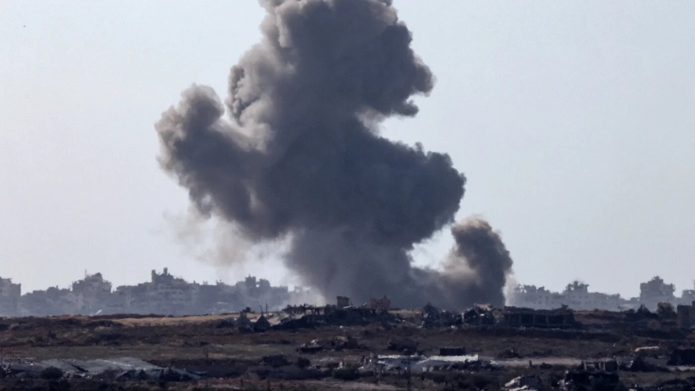 Smoke rises from an explosion following an Israeli strike on southern Gaza on 15 May 2024 (Jack Guez/AFP)