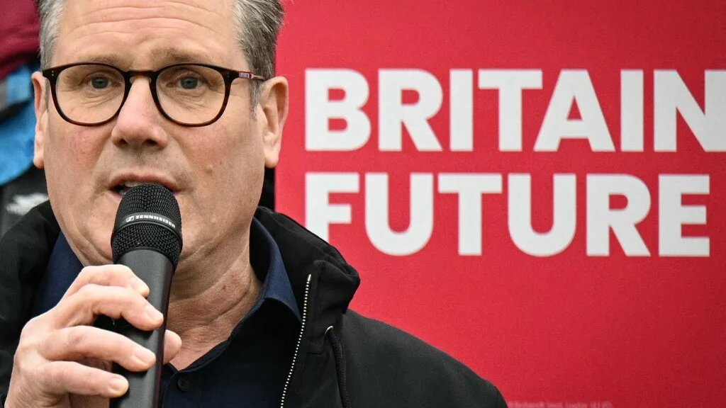 British Labour leader Keir Starmer speaks in Blackpool on 3 May 2024 (Oli Scarff/AFP)