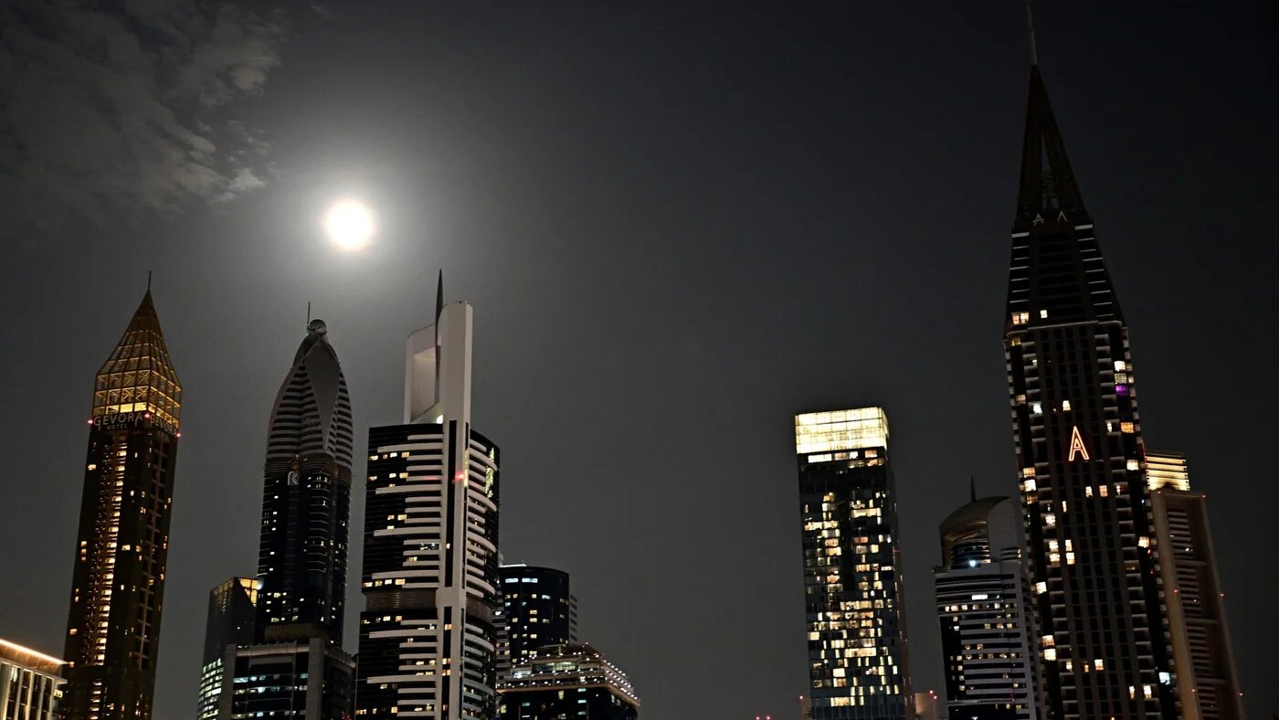 An image of the skyline in downtown Dubai on 3 March 2026, two days after war broke out in the region (AFP/Giuseppe Cacace)