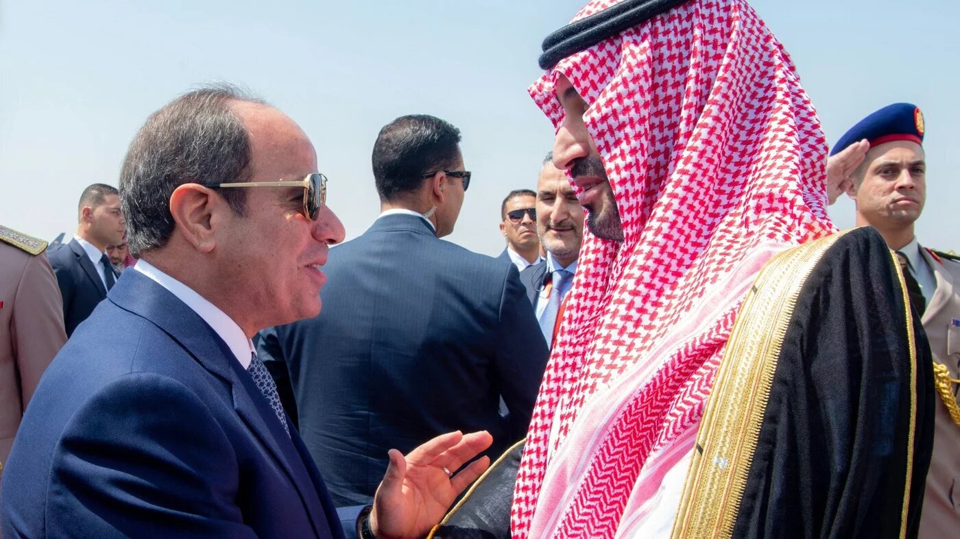 Egyptian President Abdel Fattah al-Sisi greets Saudi Crown Prince Mohammed bin Salman in Cairo on 15 September 2026 (Ahmed Nureldine/Saudi Press Agency/AFP)