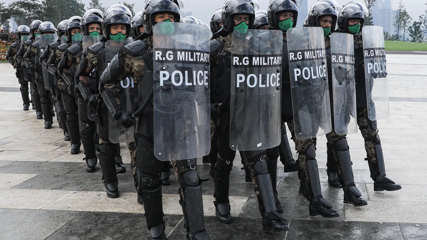 Personnel of Ethiopia's police walk before the inauguration ceremony of Sheger park in Addis Ababa, Ethiopia on 10 September 2020.