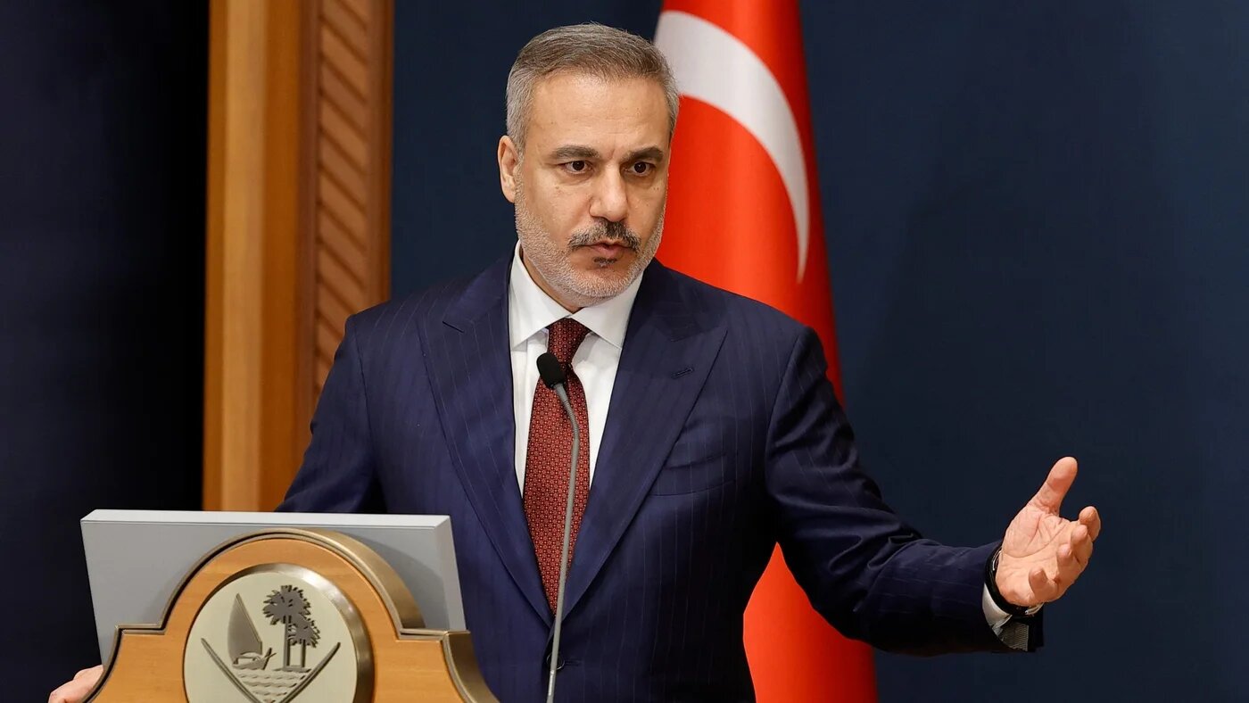 Turkey's Foreign Minister Hakan Fidan speaks in Doha on 19 March 2026 (Karim Jaafar/AFP)