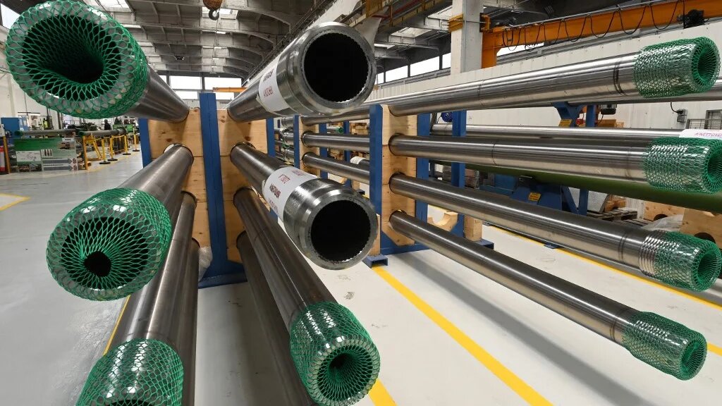 Parts of cannons are stored at an armament factory in Bourges, France, on 21 March 2025 (Jean-Francois Monier/AFP)