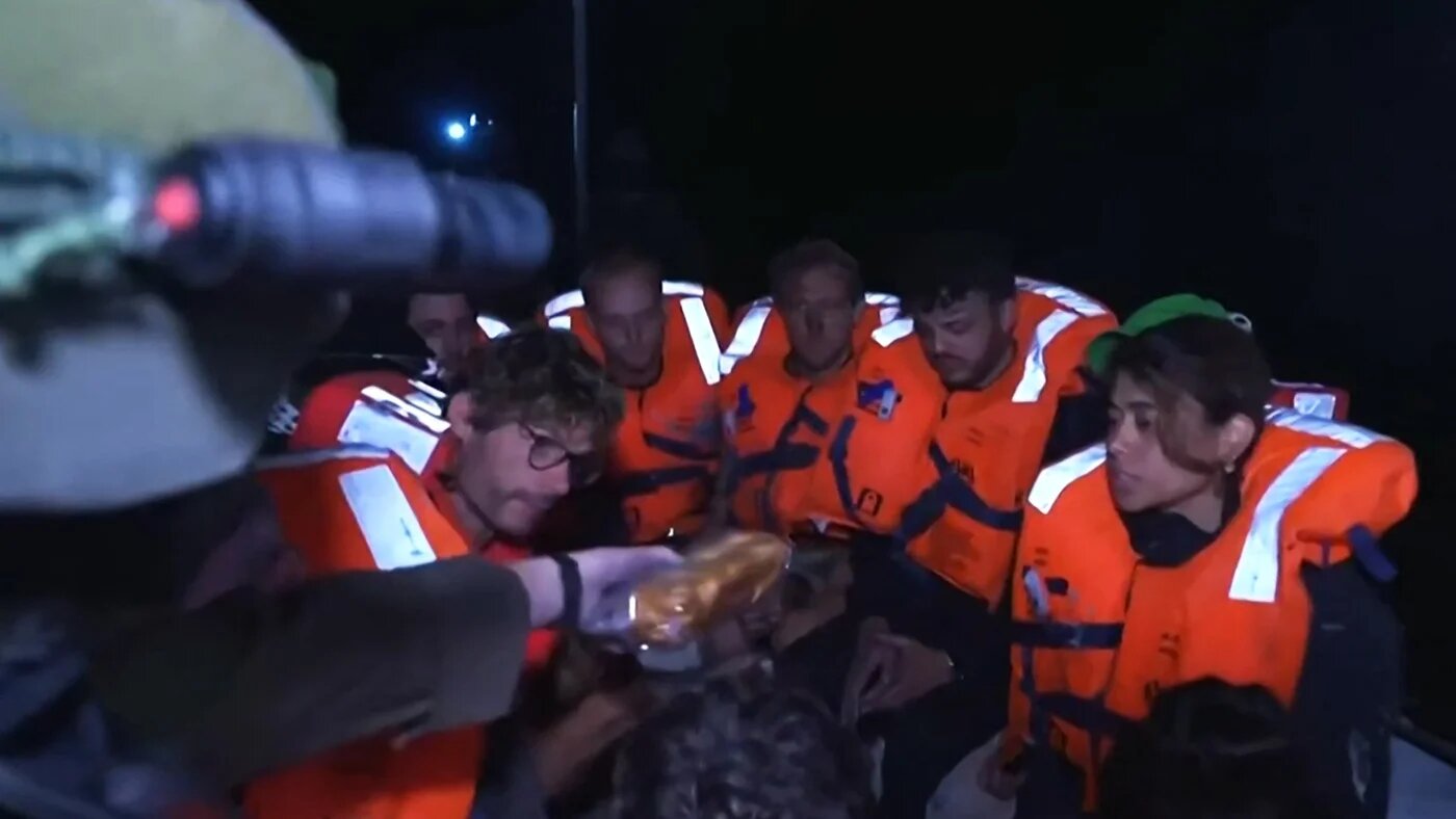 Footage published on the Israeli Foreign Ministry's X account on 9 June, 2025 shows passengers and activists that were onboard the Gaza-bound Madleen boat (AFP/Israeli Foreign Ministry)