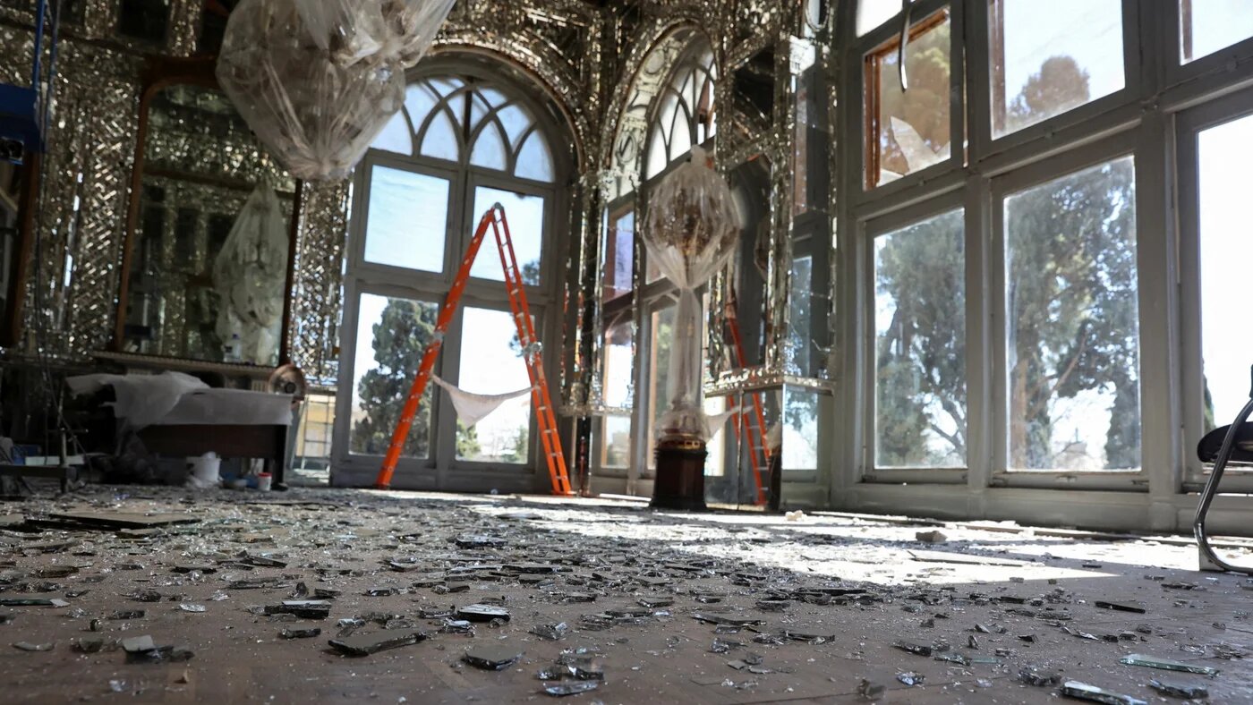 Debris at the historical monument Golestan Palace after it was damaged in Israeli and US strikes in Tehran, Iran, on 3 March 2026 (Majid Asgaripour/West Asia News Agency via Reuters)