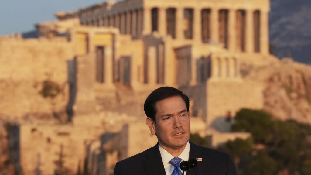 US Secretary of State Marco Rubio speaks in Athens, Greece, on 7 October 2026 (Mark Schiefelbein/AFP)