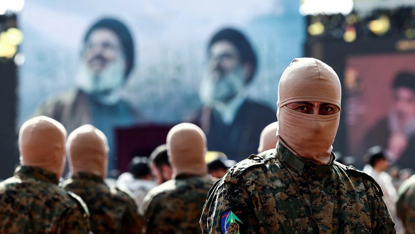 A Hezbollah member at the public funeral ceremony for late Hezbollah leaders Hassan Nasrallah and Hashem Safieddine in Beirut, 23 February 2025 (Reuters/Emilie Madi)