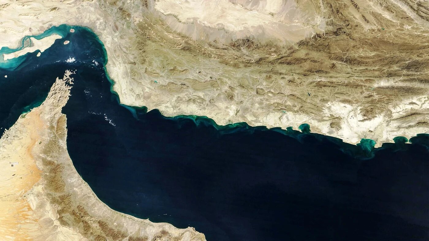Satellite view of the Strait of Hormuz and Gulf of Oman taken by NASA's Terra satellite in 2025 (AFP).
