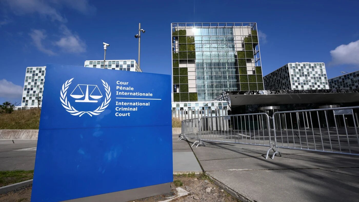 This general view shows the exterior and the logo of the International Criminal Court (ICC) in The Hague on 28 March 2026 (John Thys/AFP)