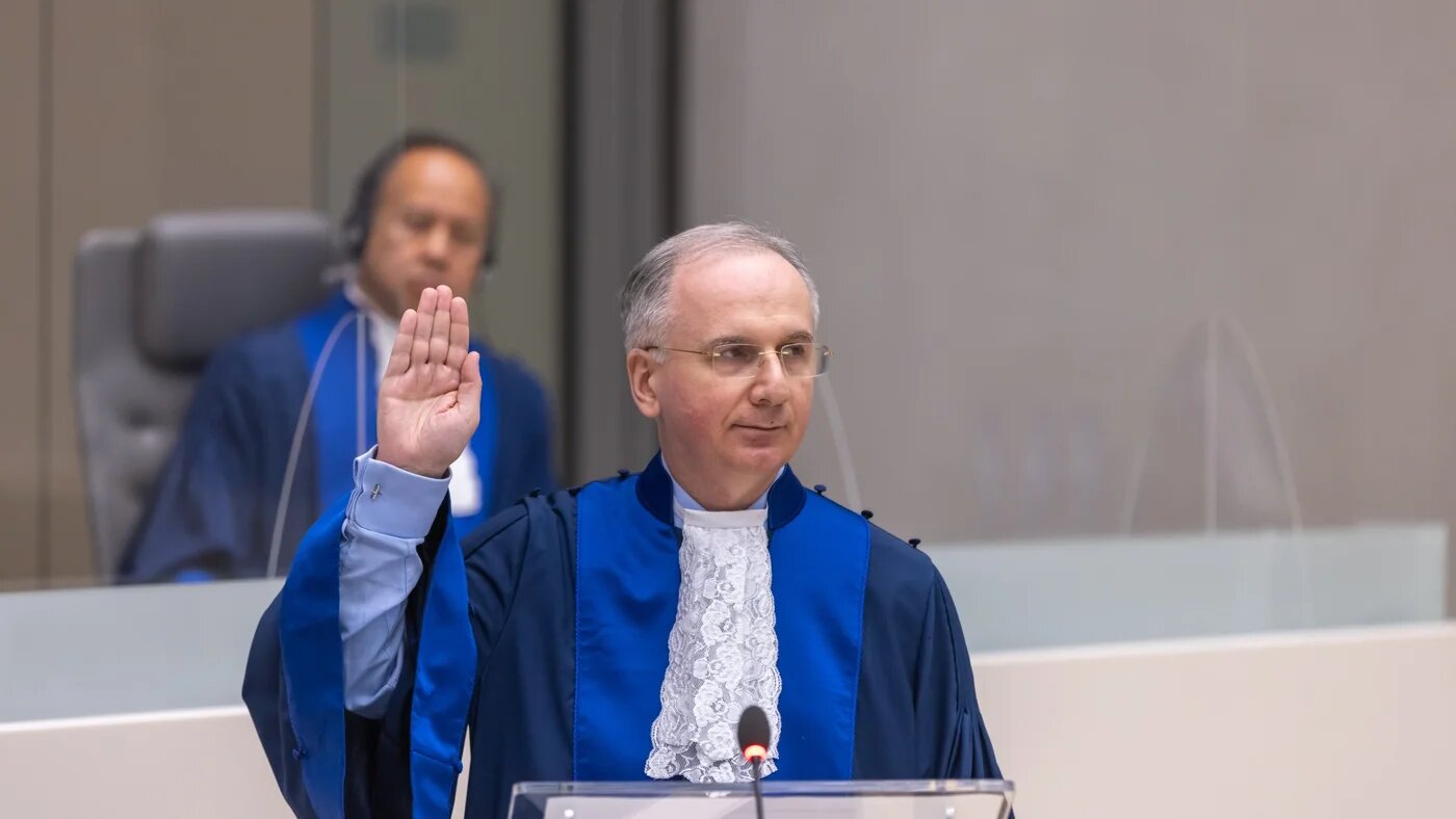 ICC judge Gocha Lordkipanidze of Georgia taking oath of office in March 2021 (ICC gallery)