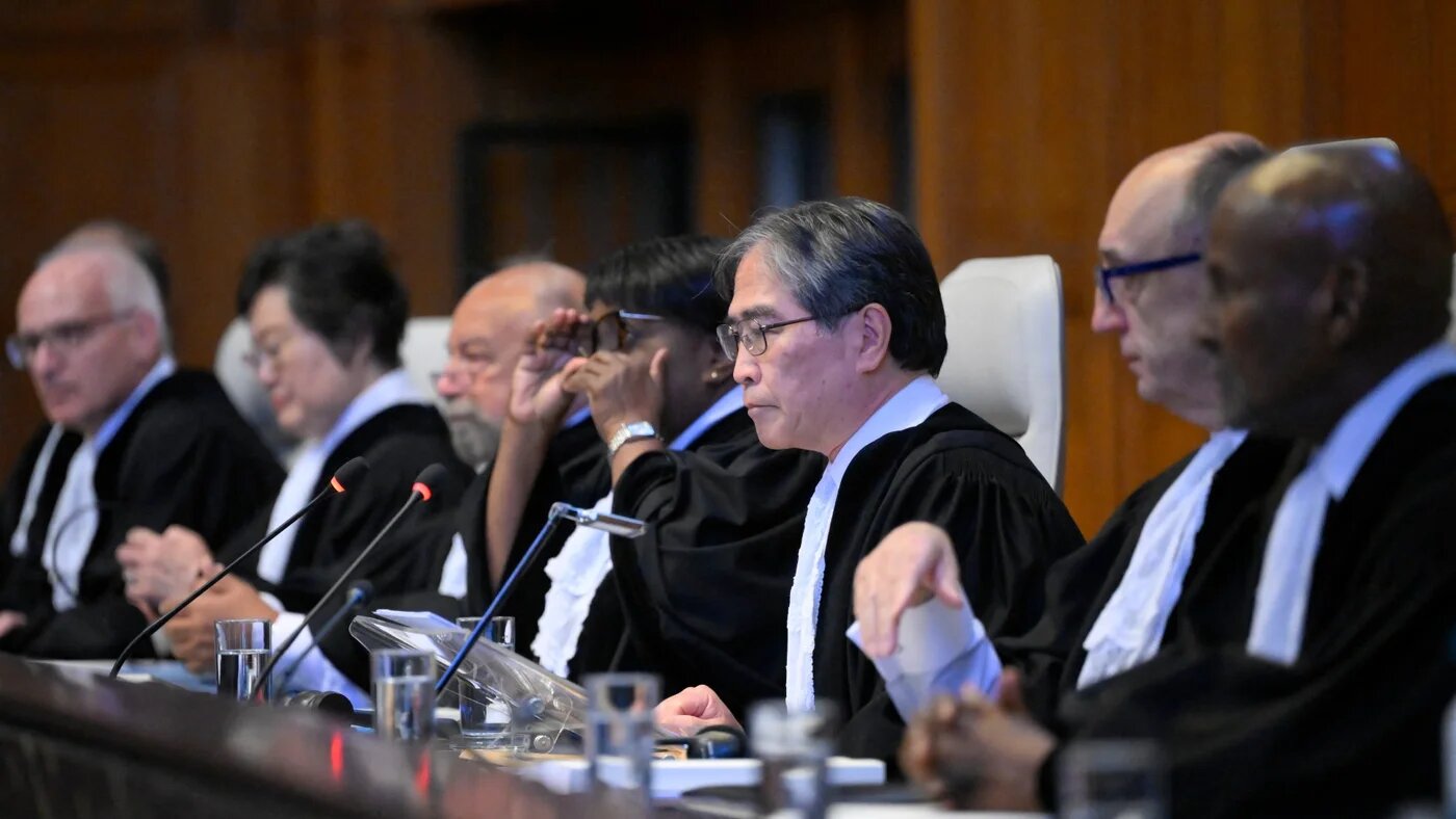 President of the International Court of Justice (ICJ) Yuji Iwasawa chairs the hearing of the ICJ in The Hague on October 22, 2025 (AFP)