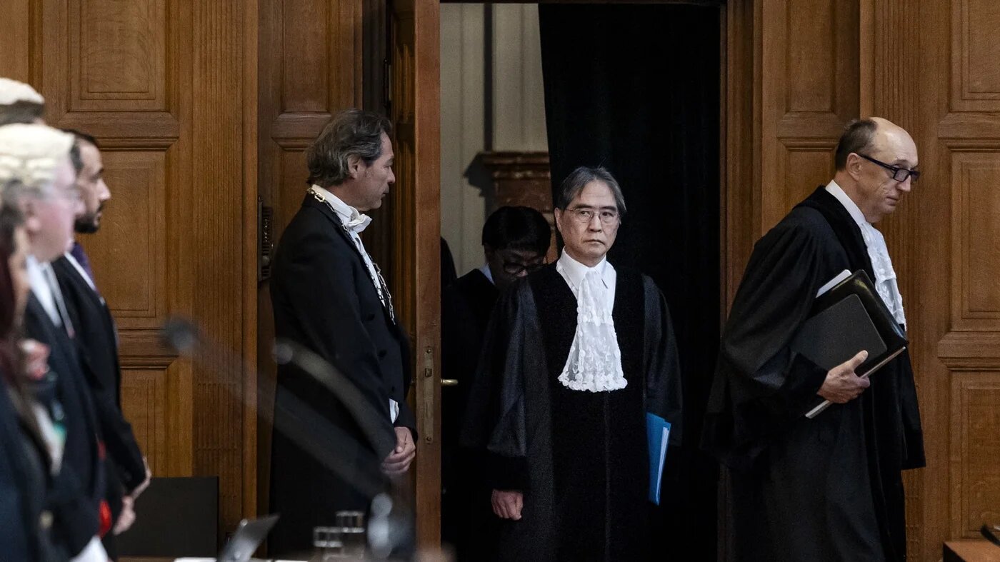 Court's president Yuji Iwasawa arrives at the start of a hearing of the International Court of Justice regarding a complaint filed by Sudan against United Arab Emirates over UAE's alleged support for the paramilitary Rapid Support Forces (RSF) that have been battling the Sudanese army since 2023, in The Hague, on April 10, 2025.