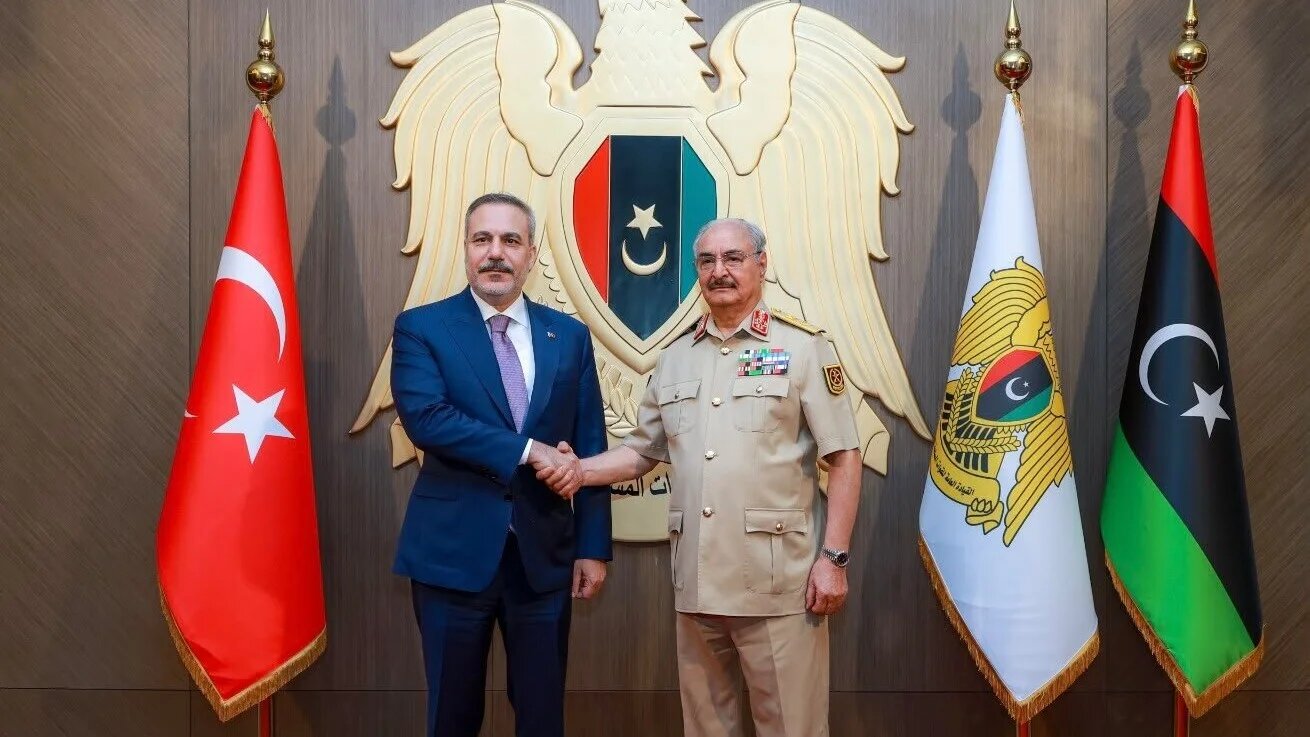 Turkish Minister of Foreign Affairs Hakan Fidan met with Field Marshal Khalifa Haftar, General Commander of the Libyan National Army, in Benghazi on 12 August 2026 (Turkish Ministry of Foreign Affairs)