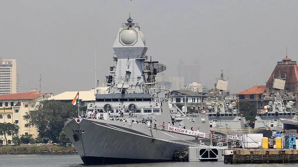 The Indian ship INS Kochi pictured during the commissioning ceremony in Mumbai, India in September 2015.
