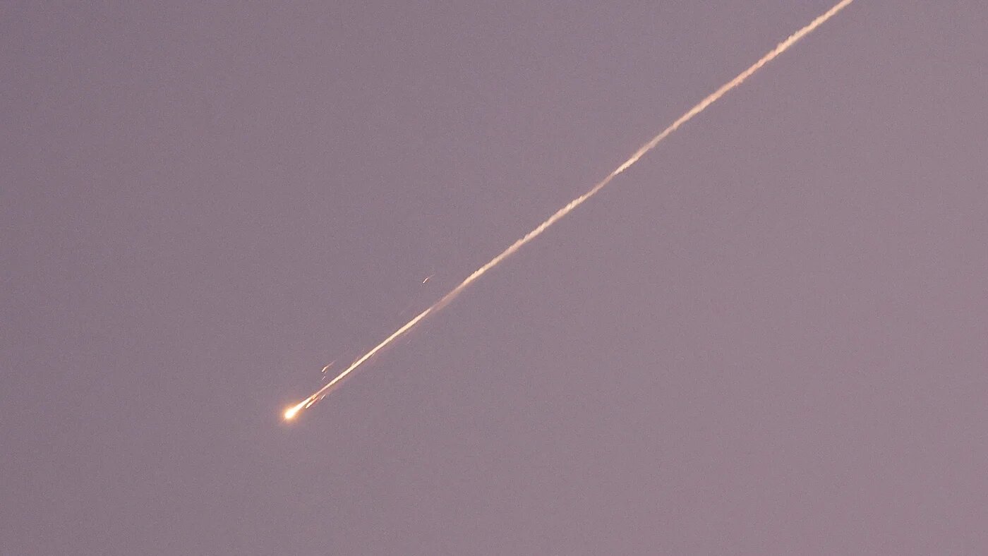 A missile launched from Iran towards Israel is seen from Tubas in the occupied West Bank, 24 June 2025 (Reuters/Raneen Sawafta)