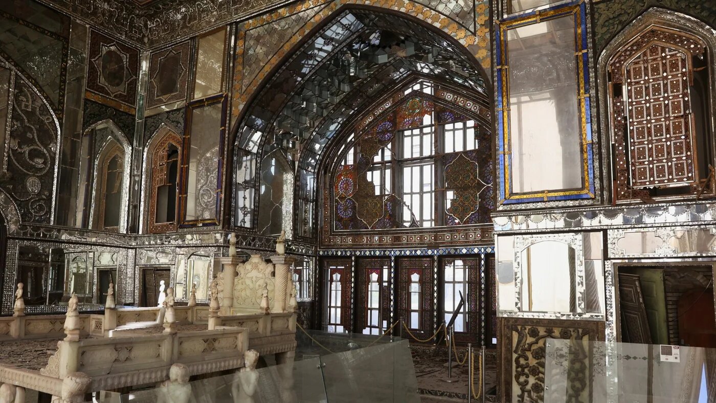 Debris at Golestan Palace after it was damaged in an Israeli and US strike in Tehran, Iran, 3 March 2026 (Majid Asgaripour/WANA via Reuters)