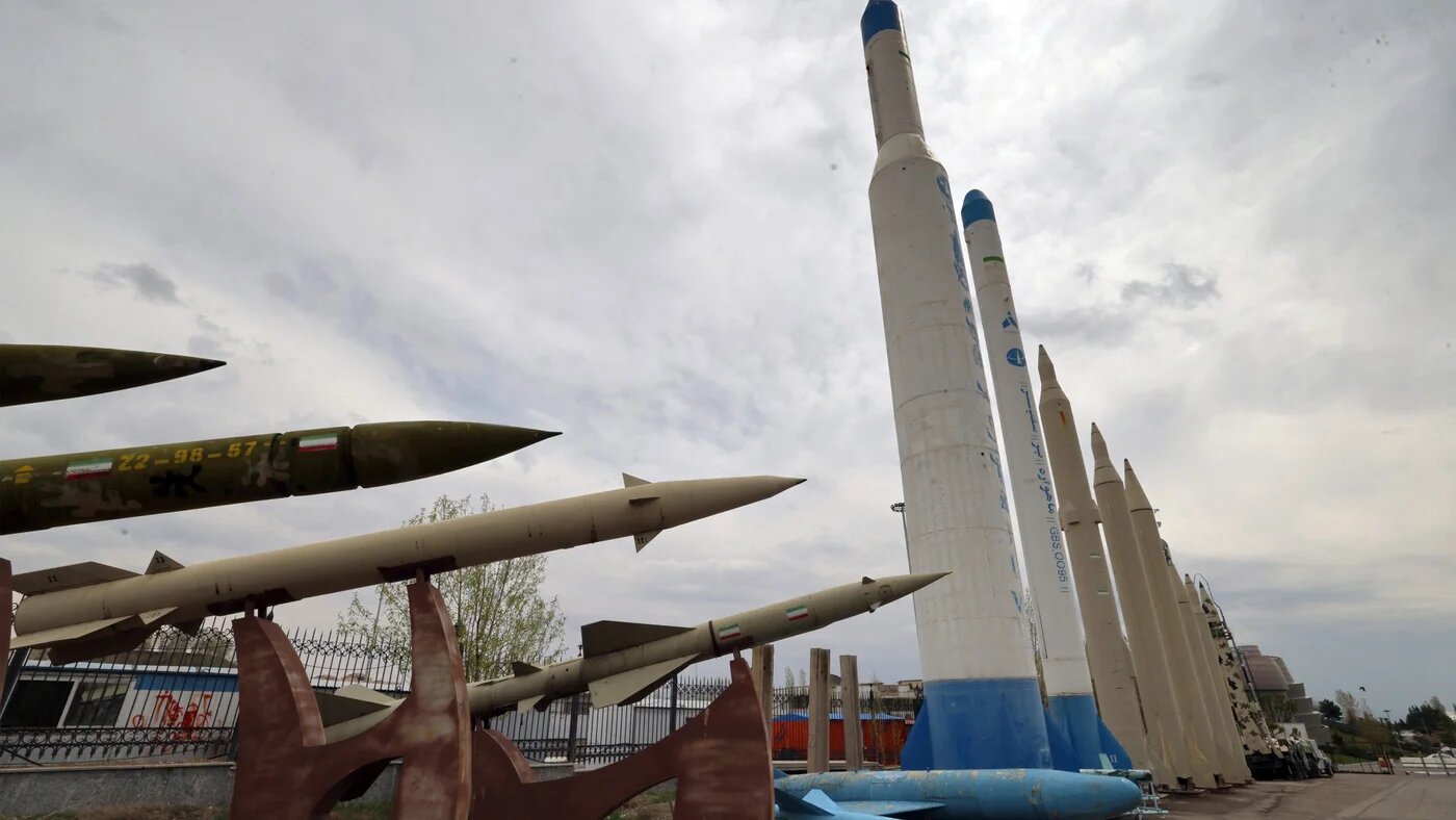 Mockups of domestically-made Iranian missiles are displayed at an exhibition outside the defence museum in Tehran on 31 March 2026 (AFP)