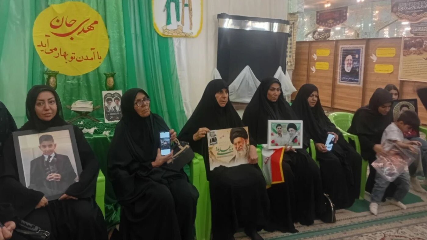 The mother of 12-year-old Ilya Khatami (far left) sits with other mourning mothers of victims killed in a US attack on Lamerd, Iran (Julia Kassem/MEE) 