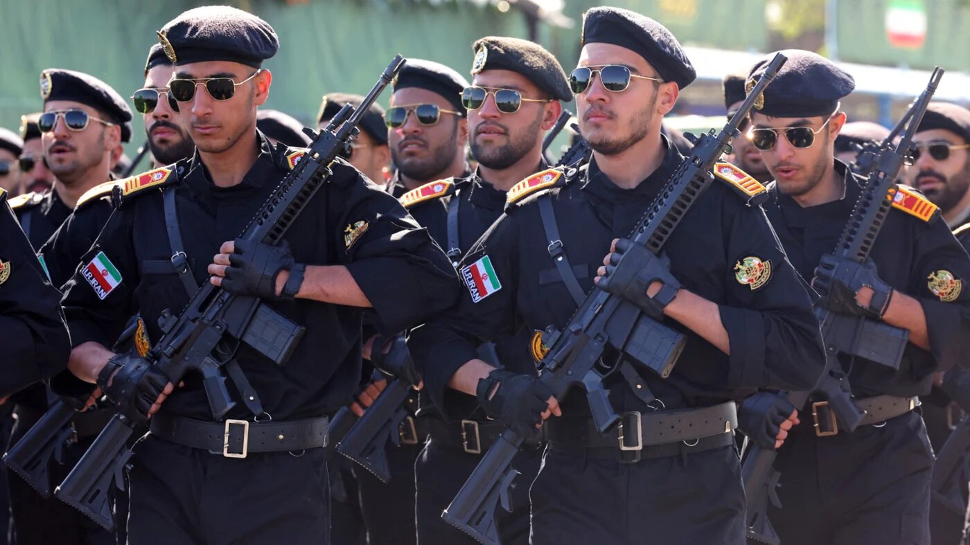 Soldiers march during a military parade to mark Iran's annual Army Day in Tehran on 18 April 2025 (AFP)