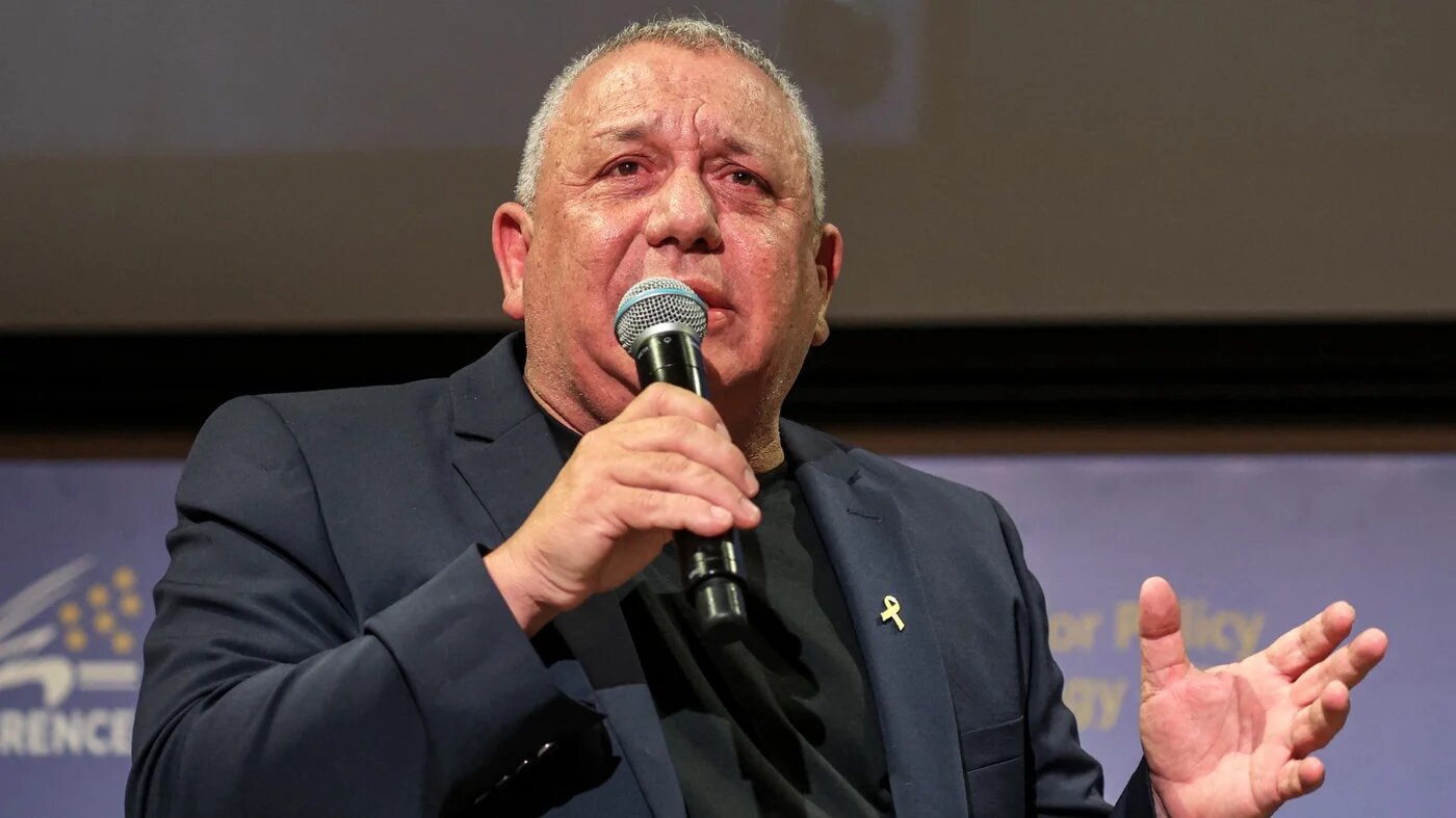Gadi Eizenkot, a former Israeli minister without portfolio and the 21st chief of general staff of the Israeli army, speaks during the Herzliya Conference at Reichman University on 24 June 2024 (Gil Cohen-Magen/AFP)