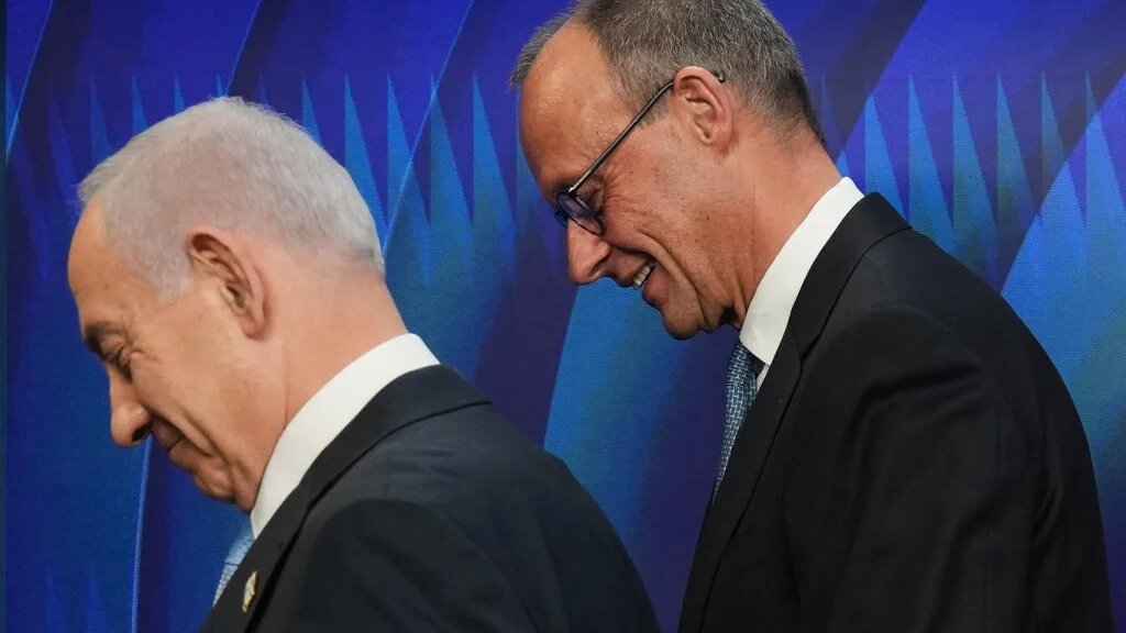 Israeli Prime Minister Benjamin Netanyahu and German Chancellor Friedrich Merz are pictured in Jerusalem on 7 December 2025 (Ariel Schalit/AFP)