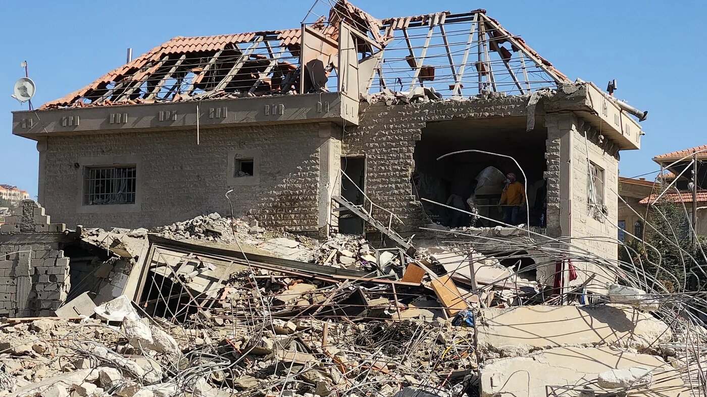 The aftermath of an Israeli strike in Bednayel, located in Lebanon's eastern Bekaa Valley region, on 21 February, 2026 (AFP) 