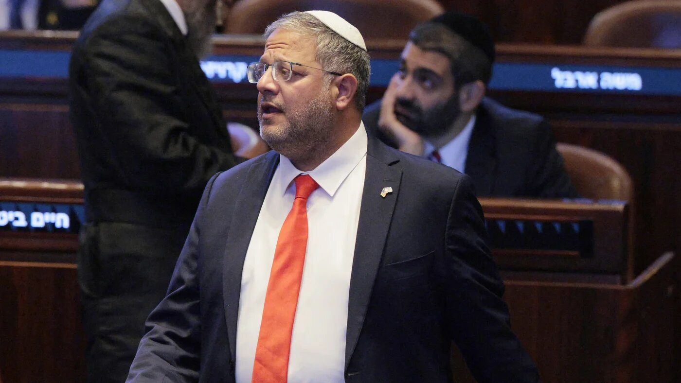 Israel's National Security Minister Itamar Ben Gvir stands at the Knesset, Israeli parliament, ahead of an address by US president Donald Trump in Jerusalem on 13 October, 2025 (AFP/Chip Somodevilla)