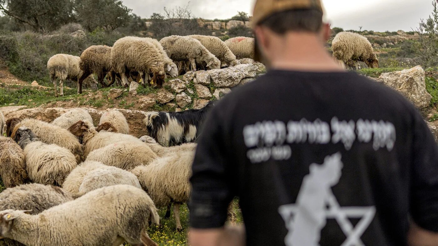 An Israeli settler stands outside the Palestinian village of Battir in the Israeli-occupied West Bank on 12 February, 2026 (Ilia Yefimovich/AFP)