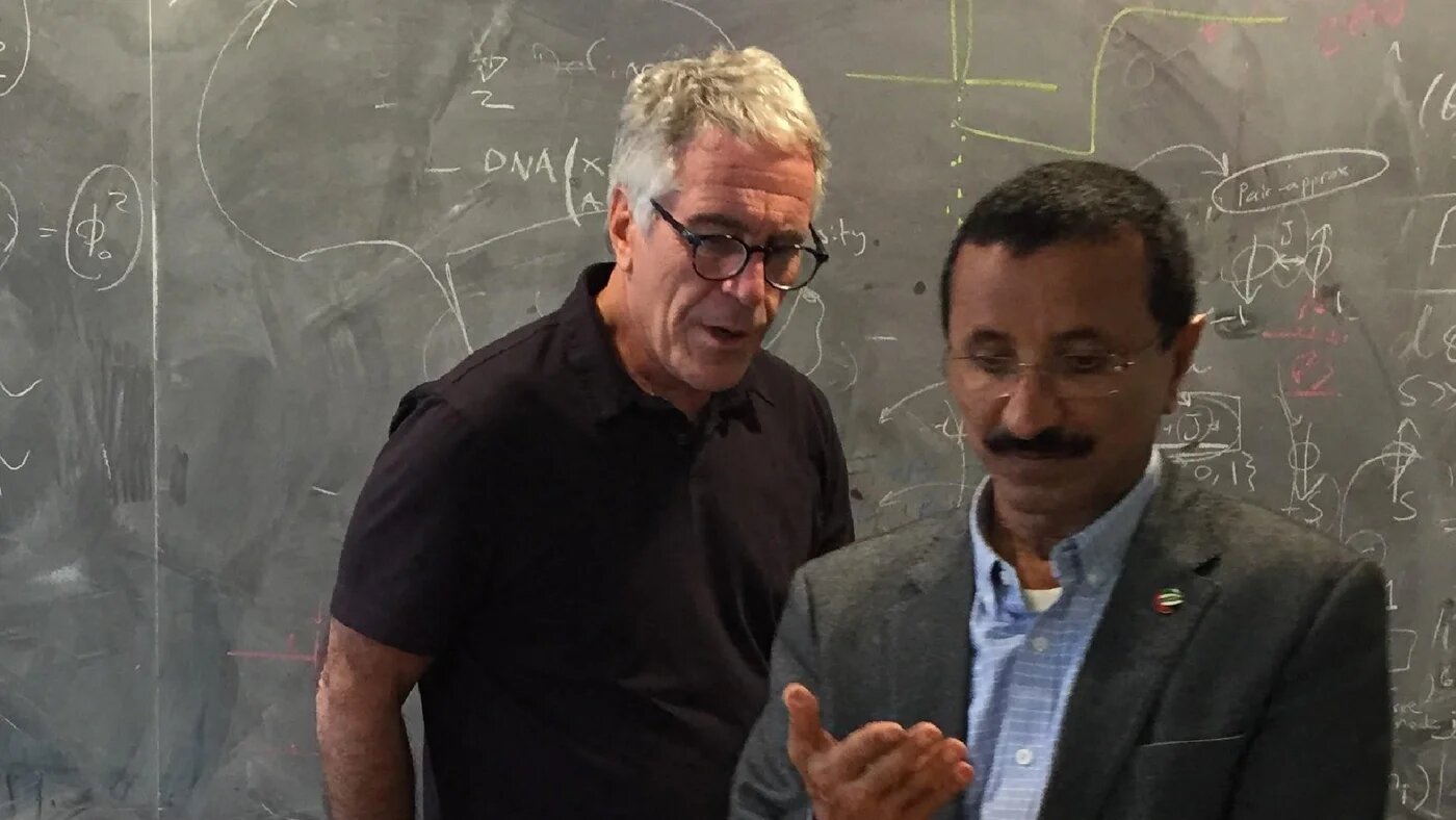 This undated and unlocated handout image released by Democrats on the House Oversight Committee on 18 December 2025 shows late convicted sex offender Jeffrey Epstein (L) with CEO of DP World Sultan Ahmed bin Sulayem (House Oversight Committee/AFP)