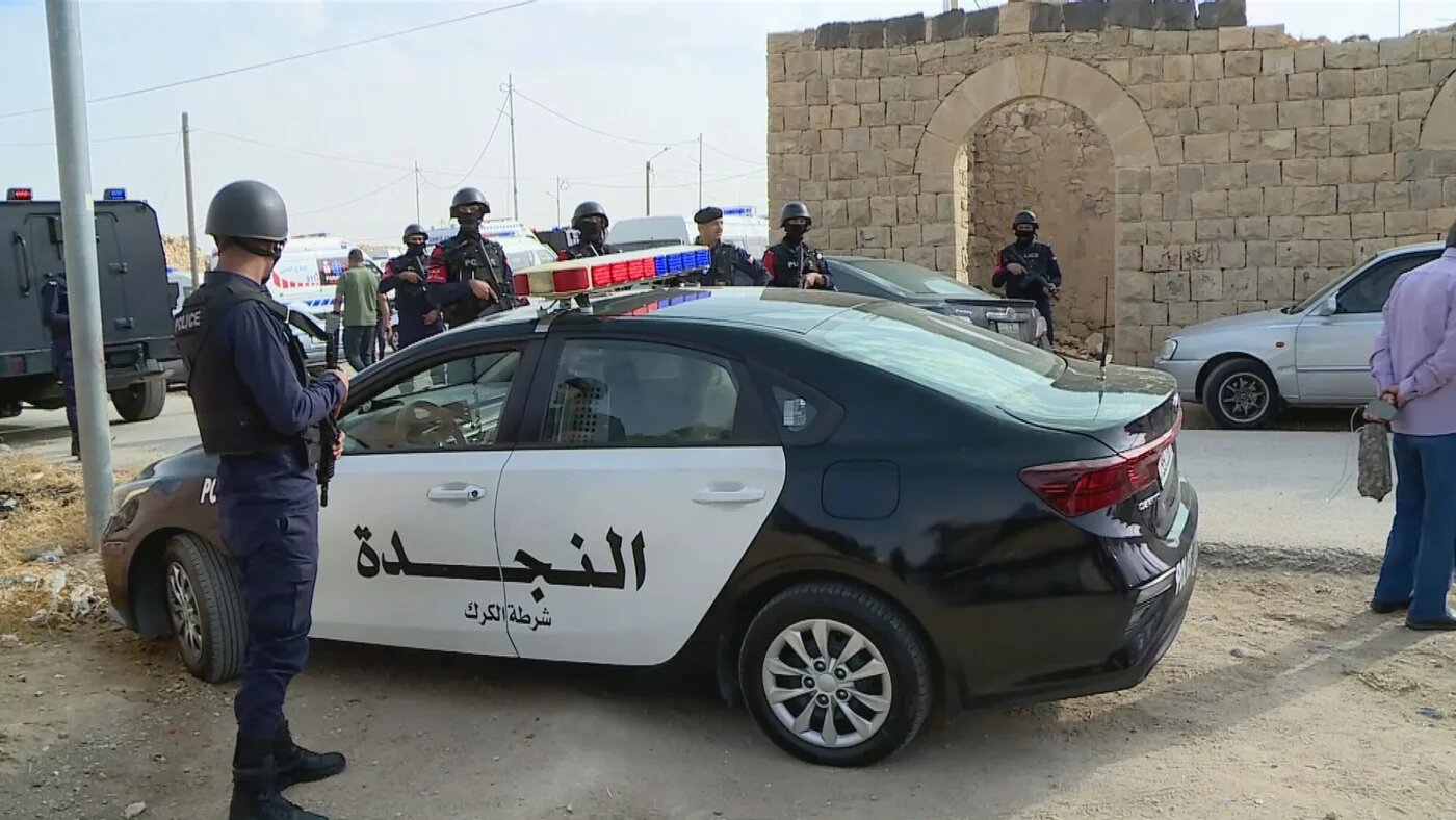An image shared by public broadcaster Al-Mamlaka shows security forces in Karak, Jordan, on 23 October 2026 (Al-Mamlaka TV)