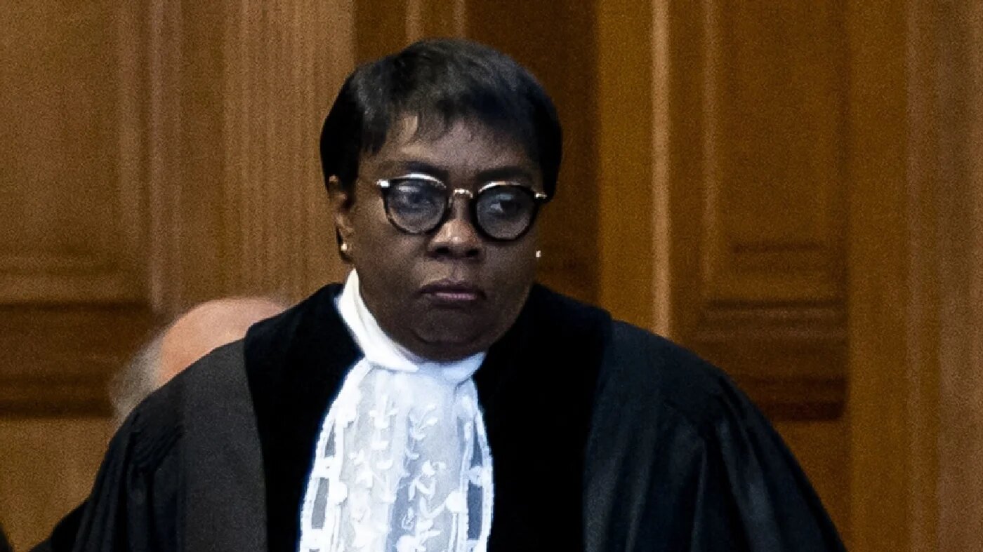 Judge Julia Sebutinde is pictured in The Hague on 29 April 2024 (AFP/Remko de Waal)
