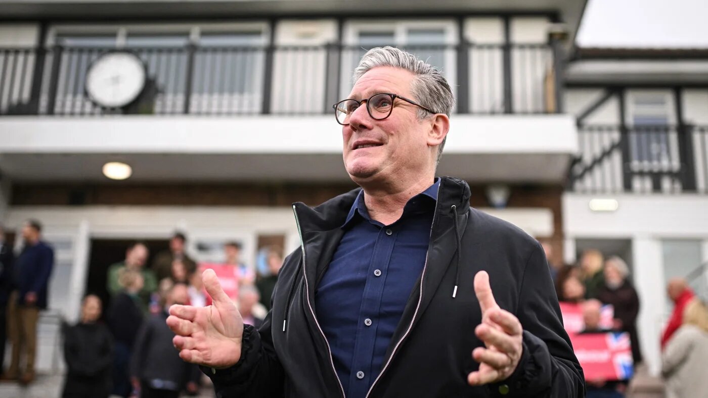 Labour leader Keir Starmer speaks to the press in Blackpool, north-west England, on 3 May 2024 (AFP/Oli Scarff)