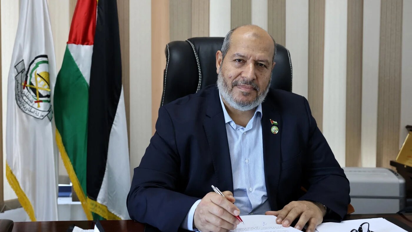  Khalil al-Hayya smiles during an interview with AFP at his office in Gaza City on 21 April 2021 (AFP/Emmanuel Dunand) 