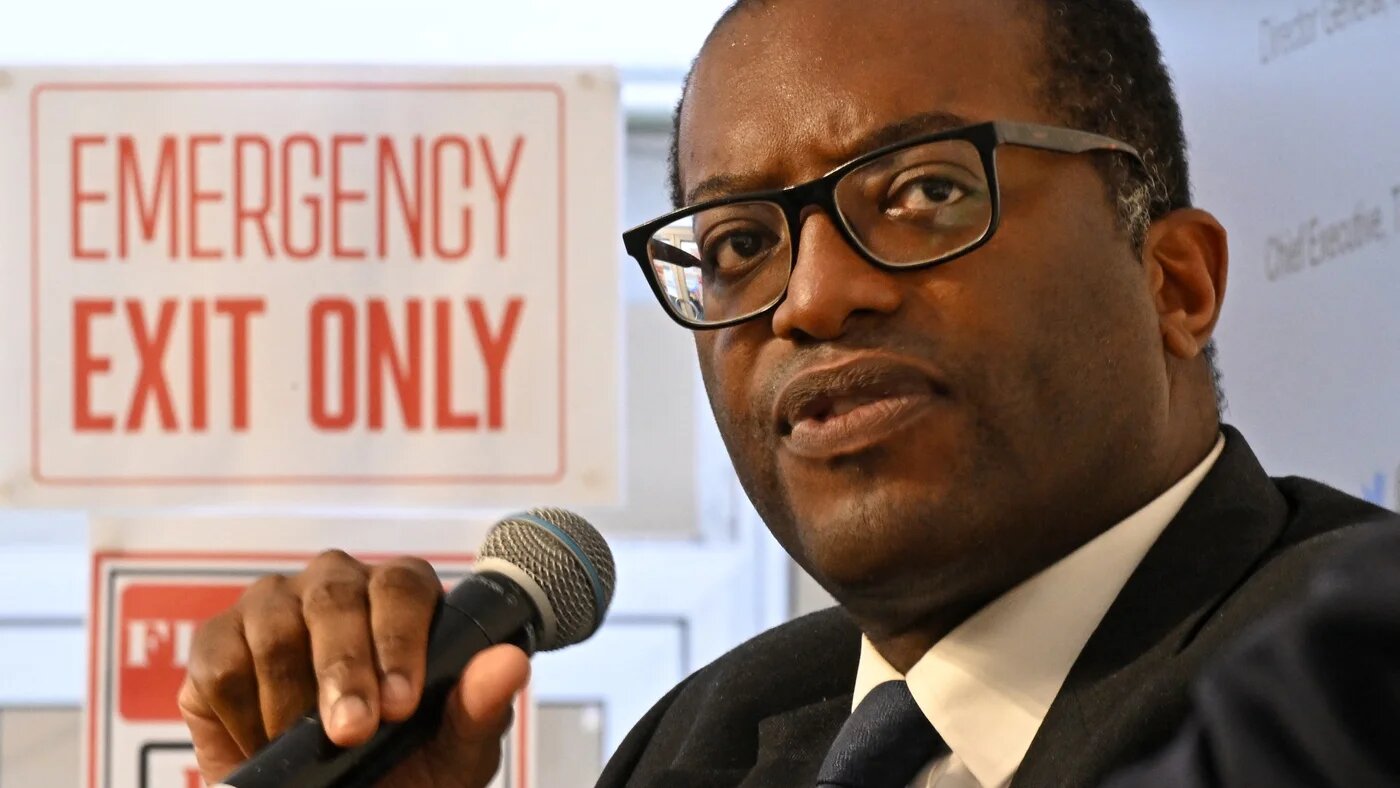 UK Chancellor of the Exchequer Kwasi Kwarteng speaks during a fringe meeting at the Conservative Party Conference in Birmingham on 4 October 2022 (AFP)