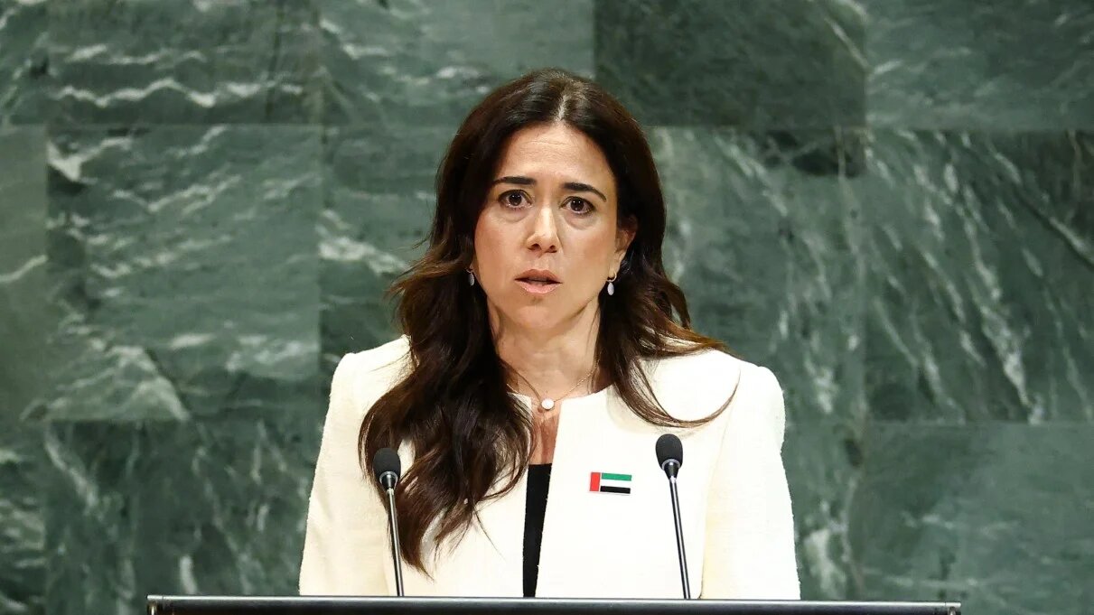UAE envoy Lana Nusseibeh addresses the United Nations General Assembly in New York City on 27 September 2025 (AFP)