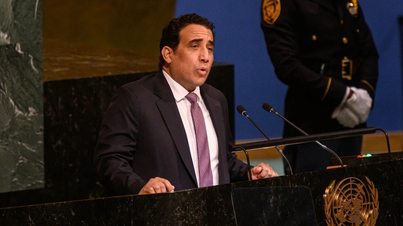 Libya's President Mohamed Younis Menfi addresses the 77th session of the United Nations General Assembly at the UN headquarters in New York City on 21 September 2022.