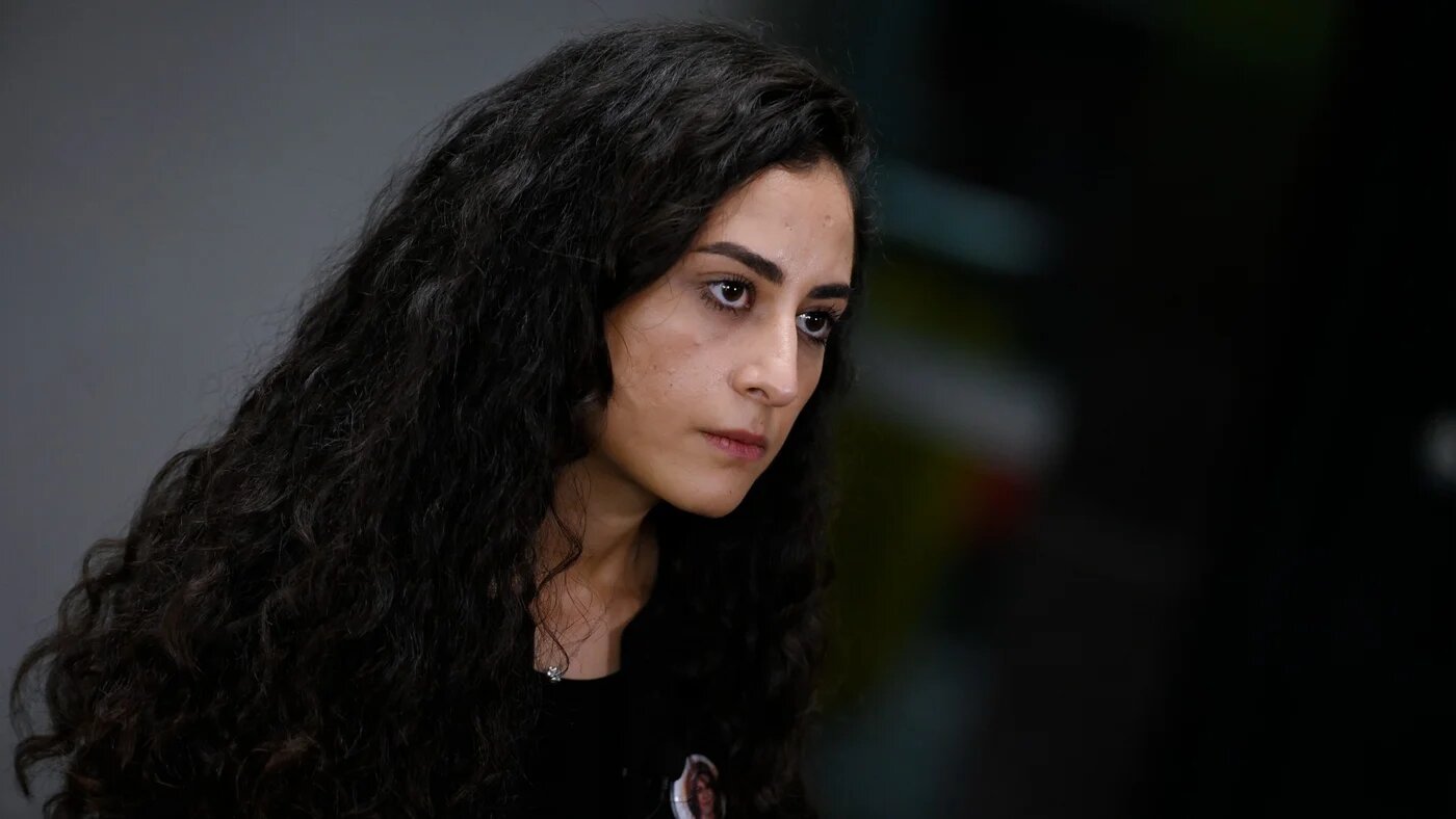 Shireen Abu Akleh's niece Lina stands outside the State Department in Washington, DC, on 26 July 2022.