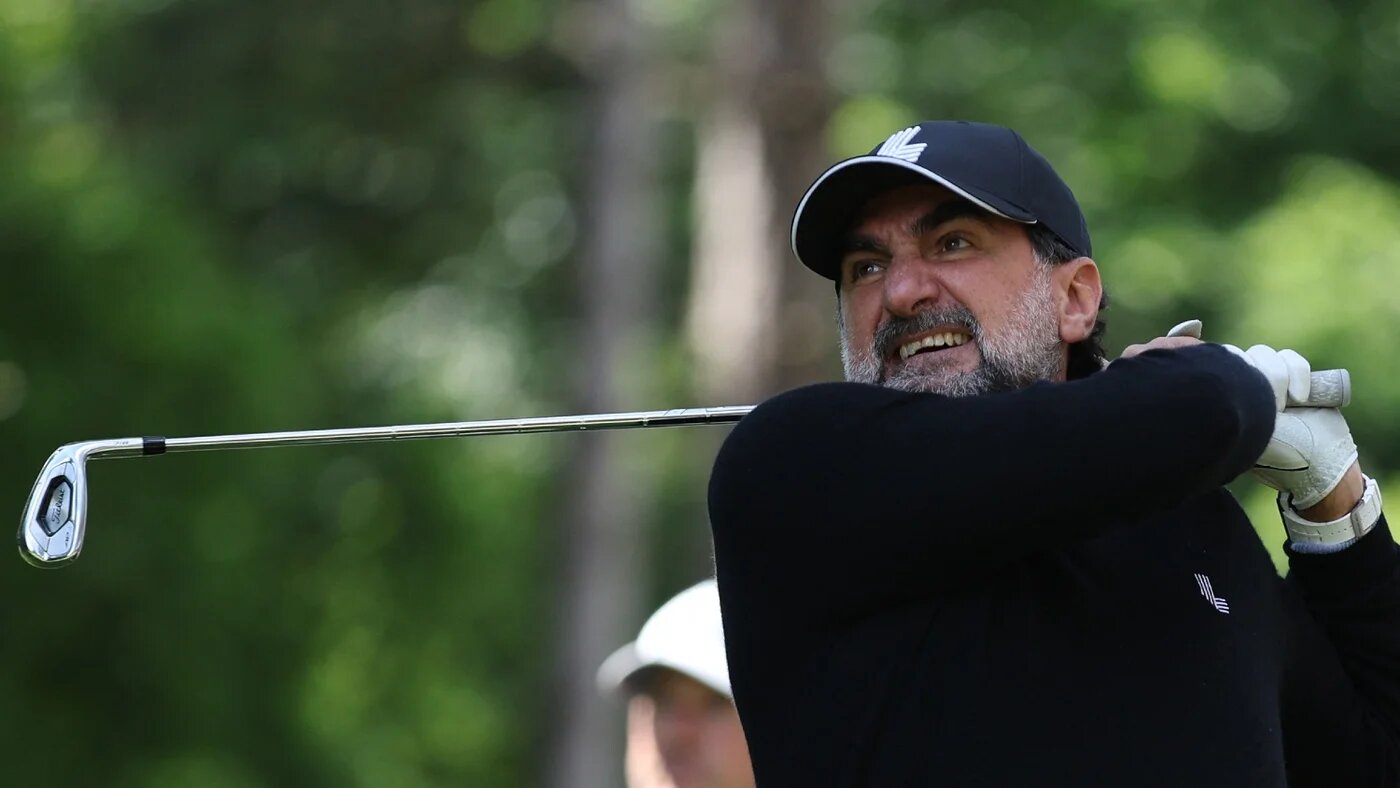 Yasir al-Rumayyan takes a shot in the Pro-Am round of the LIV Golf Invitational Series event at The Centurion Club in St Albans, north of London, on 8 June 2022